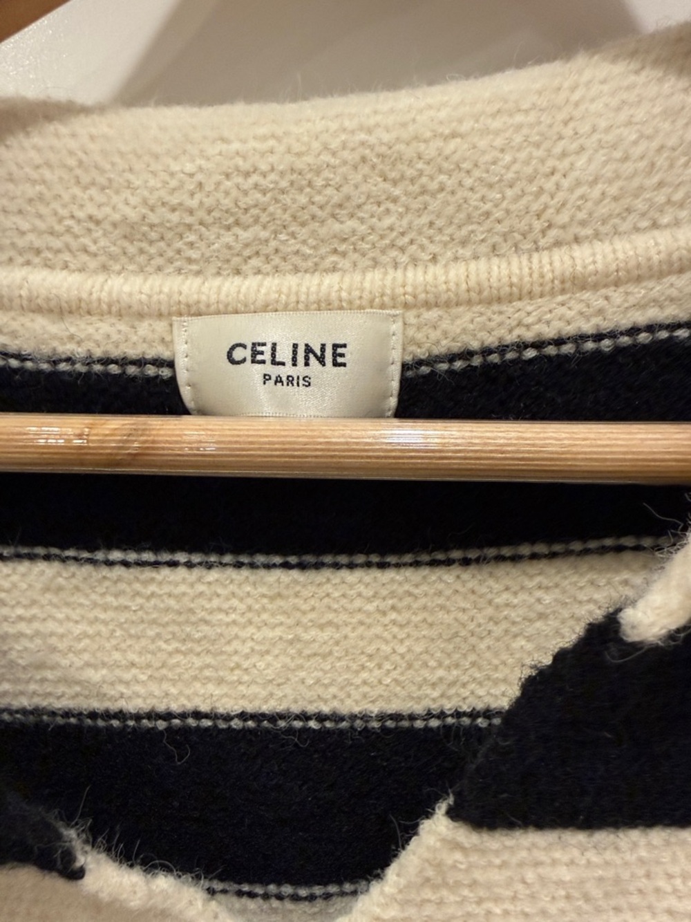 Celine Black & Cream Striped Cropped Polo Sweater - Some Discoloration - Picture 2 of 12
